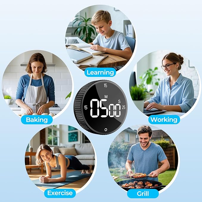 Rechargeable Magnetic Kitchen Timer for Cooking, Building 800mAh Battery Large Display Digital Countdown Countup Timer, 3 Preset 5/15/25 Mins Loud Alarm for Baking Grilling Studying - 2PCS