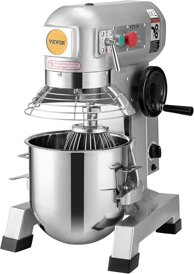 VEVOR Commercial Food Mixer, 20Qt Commercial Mixer with Timing Function, 750W Stainless Steel Bowl Heavy Duty Electric Food Mixer Commercial with 3 Speeds Adjustable 108/199/382 RPM, Dough Hook Whisk