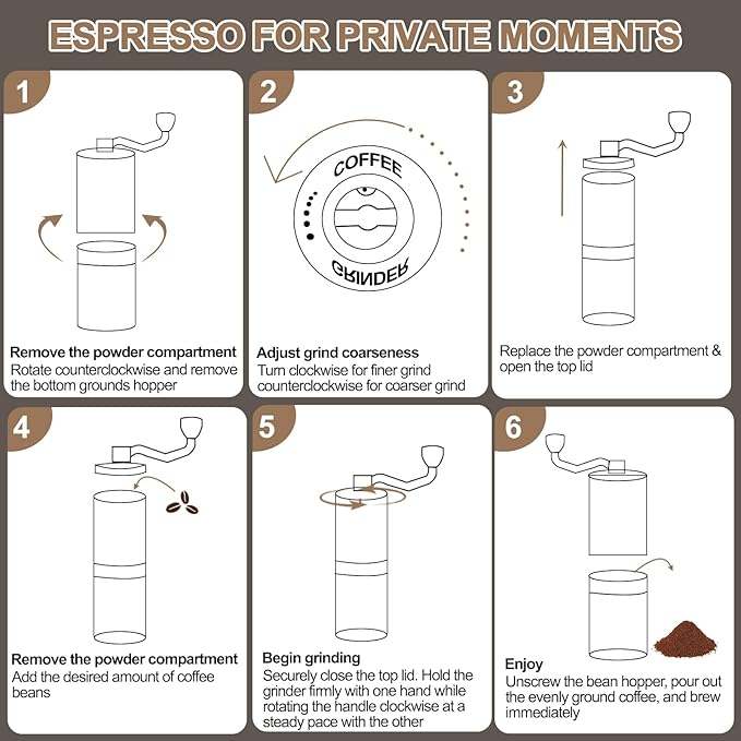 Detachable Manual Coffee Grinder with 25 Level Stainless Steel Conical Burr Portable Aluminum Coffee Bean Grinder Grinder Gift Set Suitable for Moka Pot Espresso Pour Over Easy Cleaning with Brush