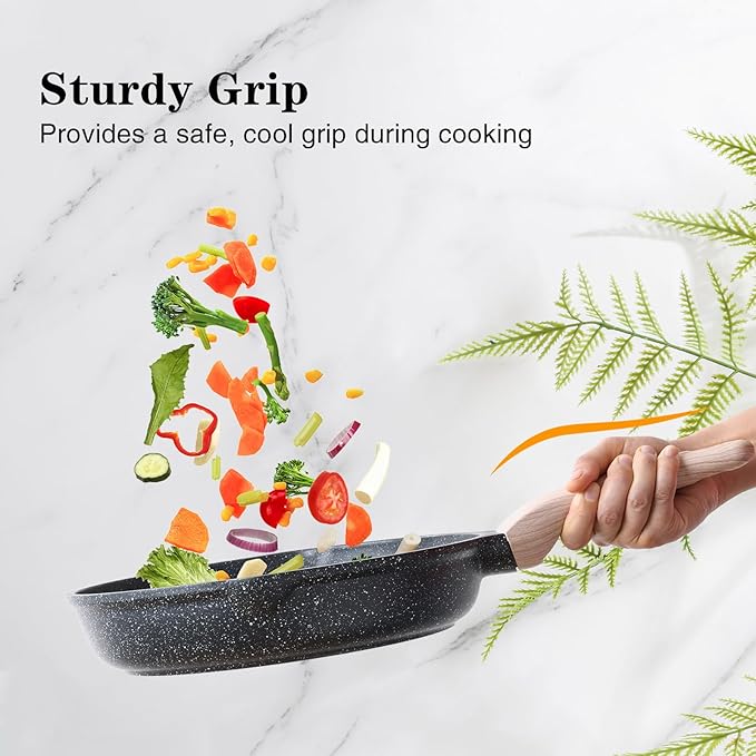 Kordisen Nonstick Frying Pan Set, 3 Piece Skillet Set, Healthy Induction Cookware Cooking Pan, Stay-Cool Handle, Compatible with All Stovetops, PFOA Free (9.5, 11, 12.5 Inch)