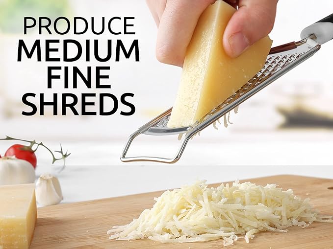 Zulay Kitchen Professional Cheese Grater Stainless Steel - Durable Rust-Proof Metal Lemon Zester Grater With Handle - Flat Handheld Grater For Cheese, Chocolate, Spices, And More - Black