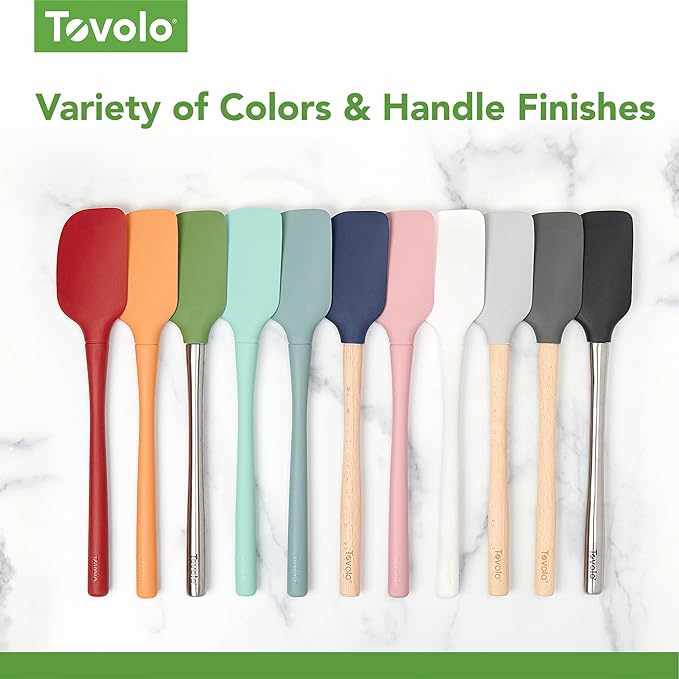 Tovolo Silicone Spatula with Wooden Handle Set of 5 Piece Silicone Kitchen Utensil Set Spoonula Jar Scraper Mini Spatula and Spoonula for Cooking Baking Mixing Folding Deep Indigo