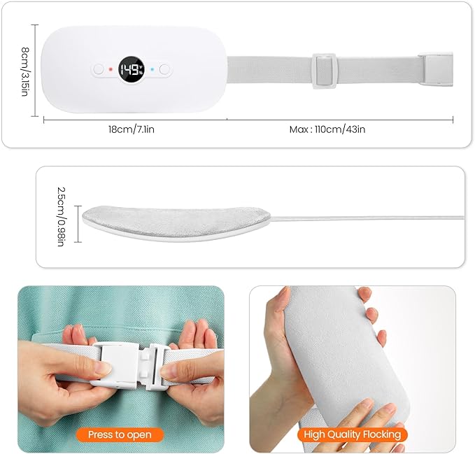 NOWWISH Heating Pad for Period Cramps Pain Relief, Portable Electric Cordless Menstrual Heating Pad Rechargeable with 6 Heat Levels and 6 Massage Modes, College Dorm Room Essentials for Girls, White