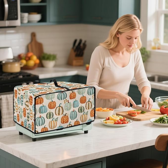 Toaster Oven Dust Cover Dustproof Smart Oven Air Fryer Microwave Cover with Side Pockets, Electric Appliance Protector for Kitchen, S, Pumpkin Pattern