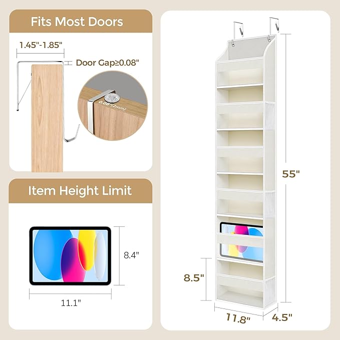 3-Pack Small Over the Door Hanging Organizer, 6 Clear Pockets and 6 Mesh Pockets, 11.8” Wide for Narrow Cabinet Doors, French Doors in the Bathroom, Closet, RV