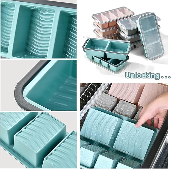 2 Pcs Large Ice Cube Tray With Lid, 1/2 Cup Silicone Freezer Molds for Soup Ice Cubes, Freezer Cubes for Food Storage Silicone,Meal Prep、Frozen Broth and Leftovers