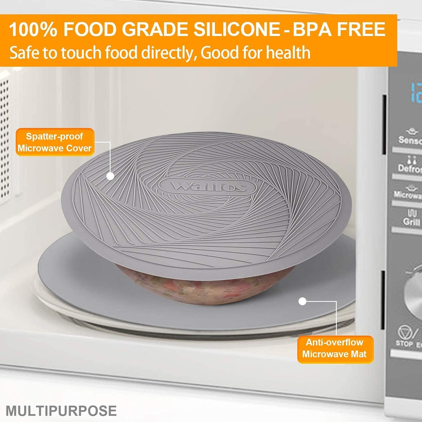 Walfos Silicone Microwave Mats, Heat Resistant Multi-Purpose Microwave Trivet Mat, Non-Slip Hot Pads, BPA Free Silicone Mats for Microwave, Oven, Hot Pan, Pot (Grey)