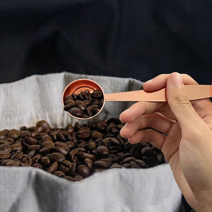 2-in-1 Coffee Scoops, 304 Stainless Steel Tablespoon Measure Spoon, with Pressed Bottom for Coffee Bean Press Coffee Grinding Pressing(Rose Gold15 ml)