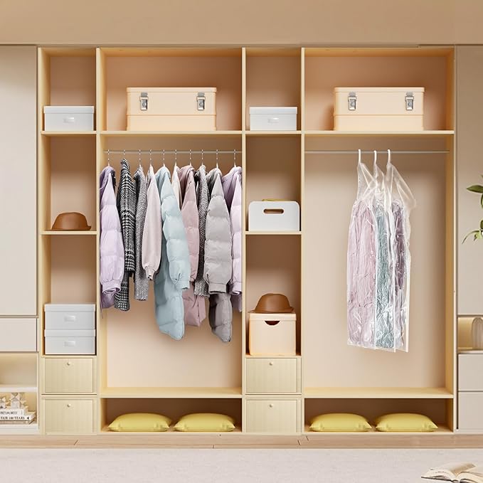 Hanging Vacuum Storage Bags For Clothes With Hand Pump,Coat Storage Bag Hanging,Vacuum Bags For Clothes,Space Saver Vacuum Storage Bags,Garment, Clothing, Dress, Suit, Long Coat, Jacket(Long 4 Pack)