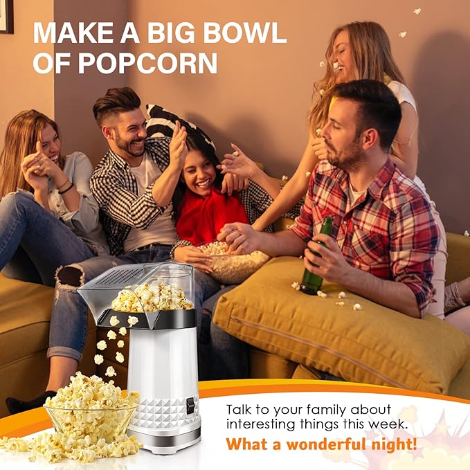 Oil-Free Popcorn Machine – Quick Popcorn in 2-3 Minutes, 4.5 Quart