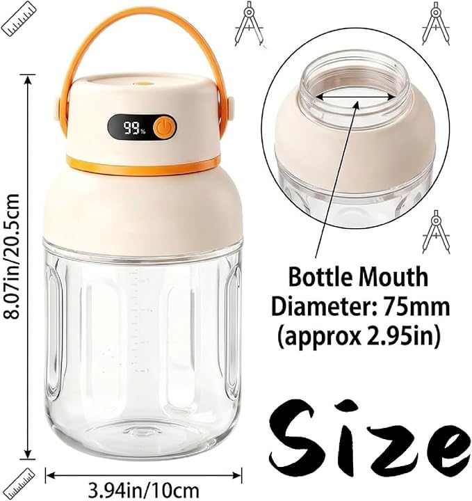 Portable Electric Juicer Cup with Zero Cord Hassle,Rechargeable Personal Blender,Digital Display,Power off when the lid is opened,2600mAh battery capacity for Gym, Office, Outdoors (1000ml)