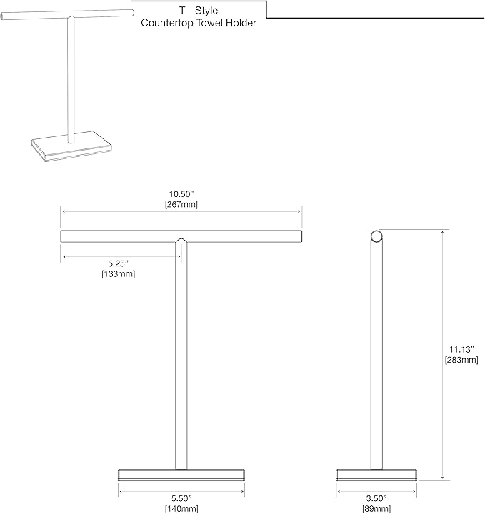 Gatco 1444MX, Modern Rectangle Base Freestanding Countertop Towel Holder, Matte Black / 10.50" W x 11.13" H T-Shape Style Countertop Hand Towel Holder for Bathroom, Kitchen/Fingertip Towel Rack