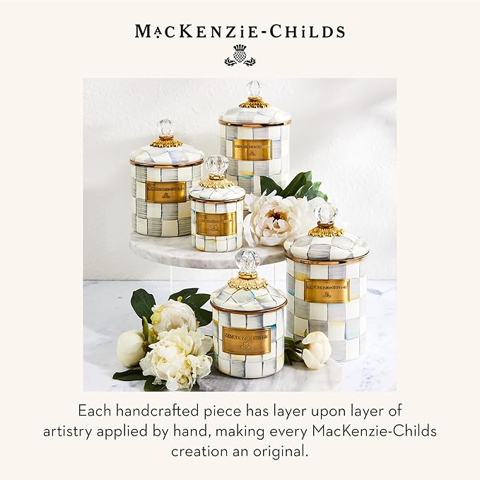 MACKENZIE-CHILDS Medium Enamel Canister, Kitchen Storage Container for Flour and Sugar, 1.42 Liters, Grey-and-White Sterling Check