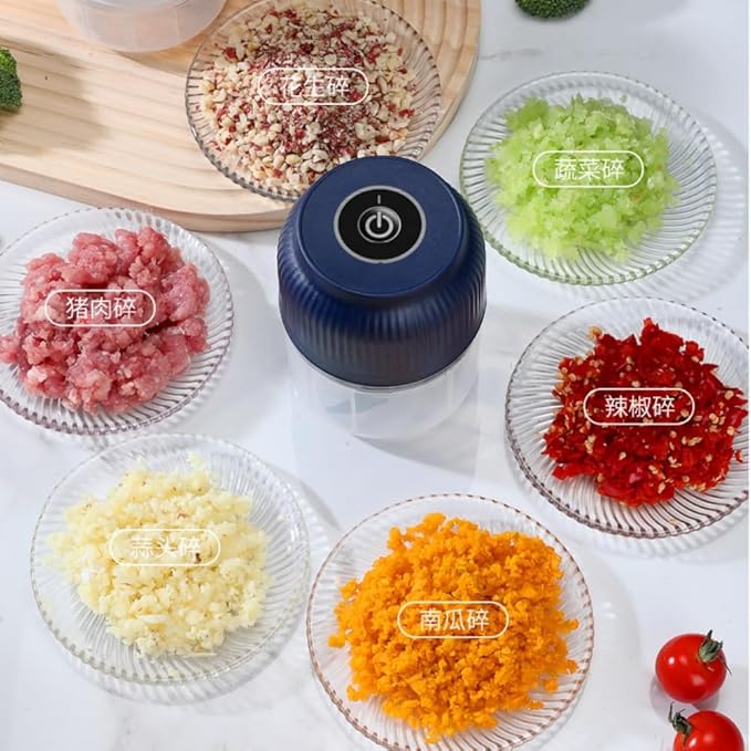 300ML USB Rechargeable Electric Garlic Chopper, Mini Portable Veggie Cutter with Eggbeater&4/6 Knife Heads, Veggie Chopper with Container and Lid, Vegetable Crusher (White B)
