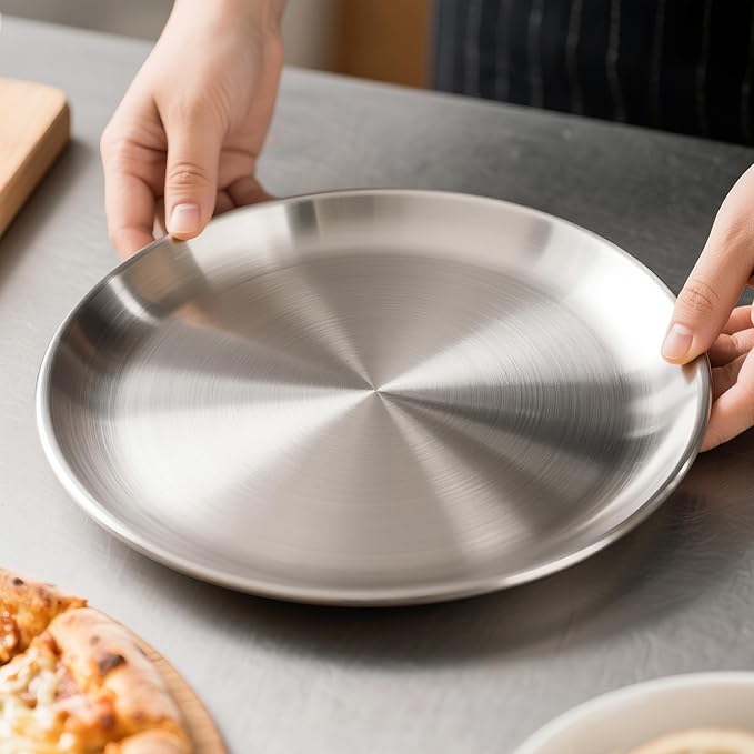 AWTBDP 12 Inch Pizza Pan for Oven Set of 2, Non-Stick Stainless Steel Pizza Pans, Sturdy Non-Toxic Round Pizza Tray for Cookie Pizza Pie Cake, Dishwasher Safe & Easy Clean