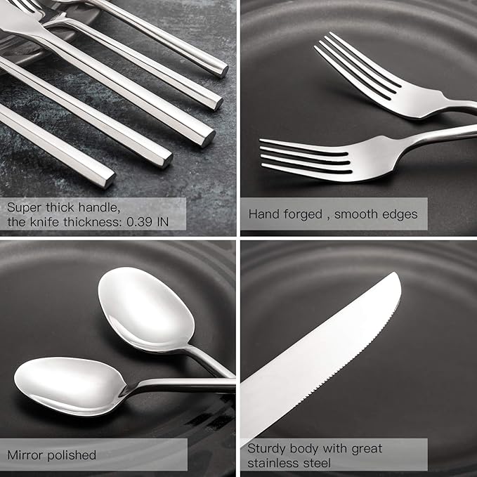 Silverware Set Flatware Set Stainless Steel Cutlery Set 20 Piece with Hexagon Handle Wedding Gift Home Hotel Use Service for 4
