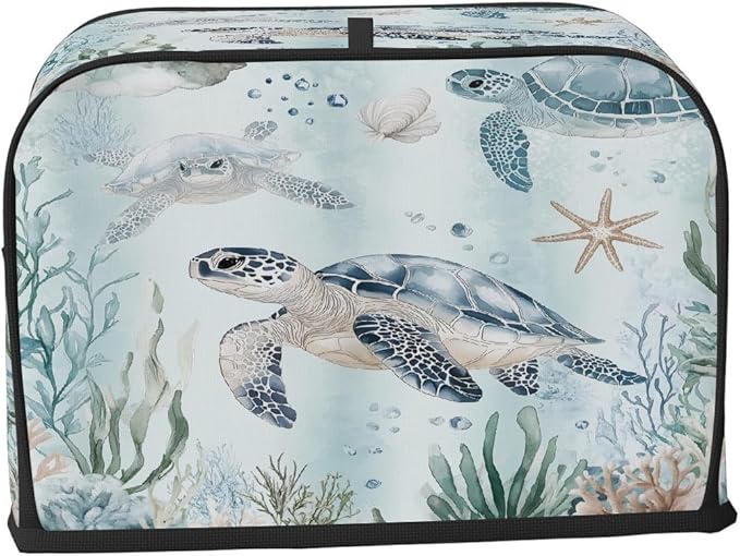 4 Slice Toaster Cover,Ocean Sea Turtles Small Kitchen Appliance Bread Machine Cover with Pockets,Dust & Fingerprint Protection