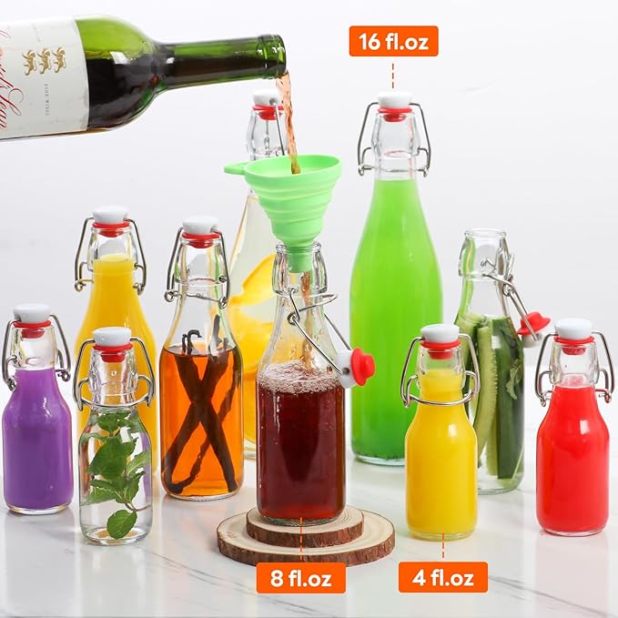 AuroTrends Swing Top Glass Bottles 4 oz 12Pack, Flip Top Glass Bottles with Airtight Flip Lids for Vanilla Extract Bottles/Home Brewing/Beverages/Oil (4 fl. oz, Set of 12)