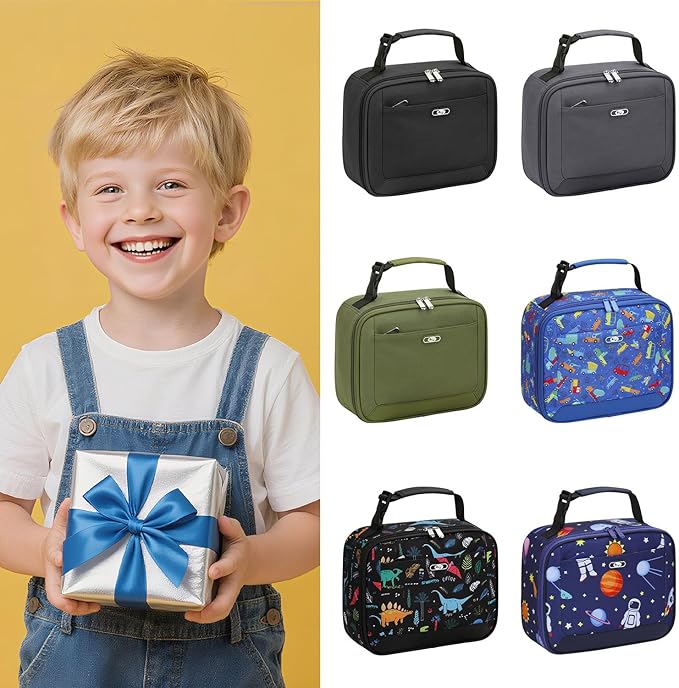 Lunch Box Kids Insulated Lunch Bag for Boys Girls Cute Reusable Lunch Tote Bag Waterproof Portable Thermal Lunch Box Kids for School Picnic Travel Black
