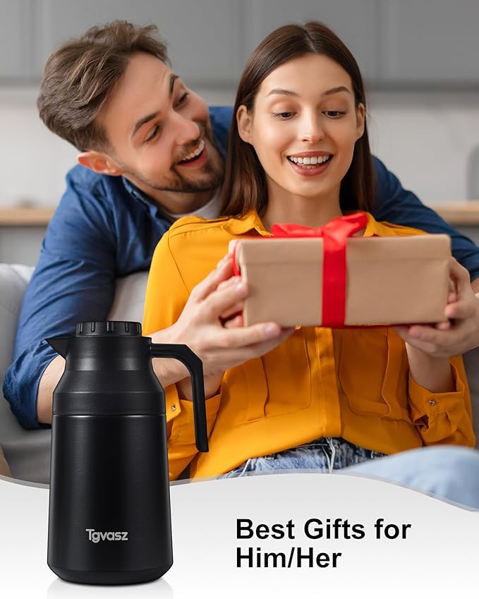 2 PCS Thermal Coffee Carafe Insulated Stainless Steel Coffee Carafe for Hot Liquid Vacuum Thermal Pot Creamer Pitcher Dispenser Keeping Hot Water Milk(Black/White 68 oz)