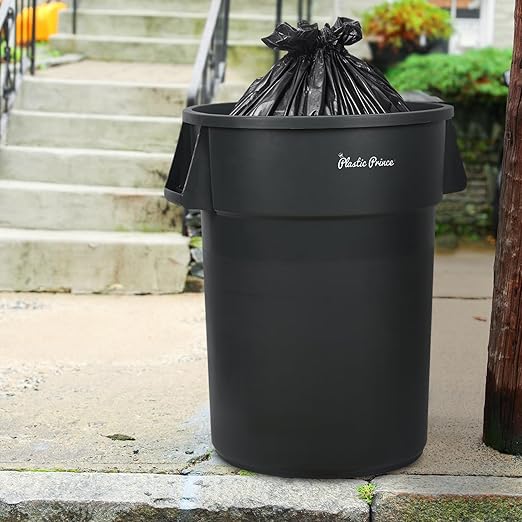 PLASTIC PRINCE 44 Gallon Round Trash Can with Lid and Dolly Gray Plastic Commercial Garbage Container for Home Garage Restaurants Warehouses - Bundle
