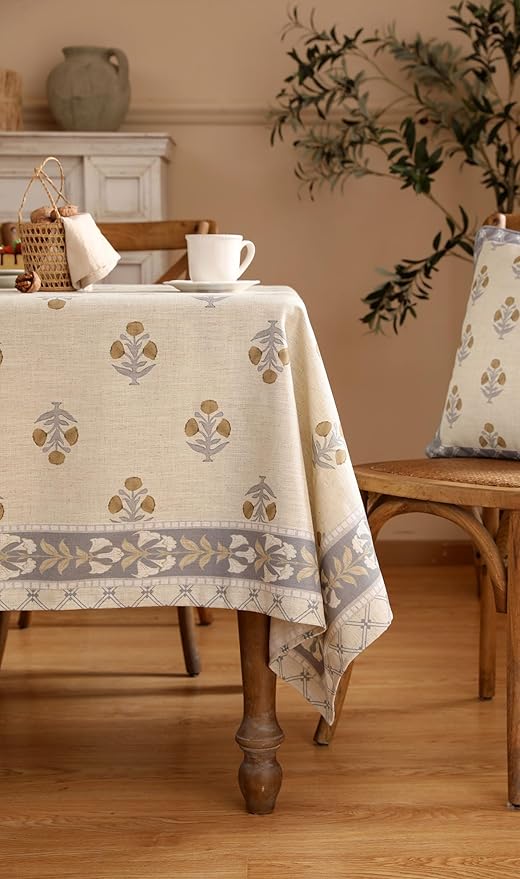 patdrea Designer Beige Long Tablecloth for Rectangle Table,Elegant Linen Floral Pattern French Table Cloth,Decor Cover Cloth for Kitchen Dining Christmas,Thanksgiving,Party,63"x102"-Istana a
