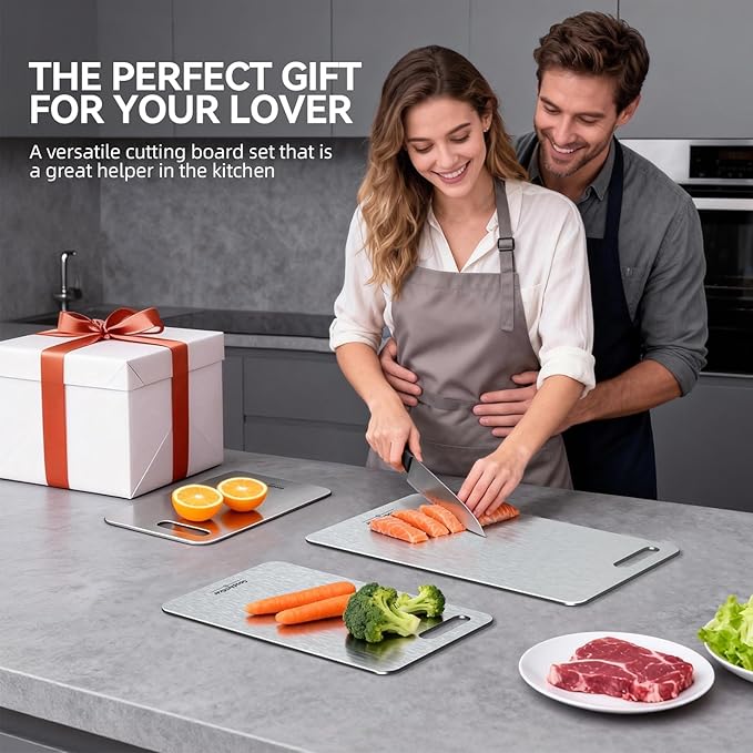 Titanium Cutting Boards, 100% Pure Titanium Kitchen Cutting Board, Double-Sided Non-Toxic Cutting Board, Ideal for Slicing and Dicing Meats, Features Handle, Dishwasher Safe,13"L*8"W