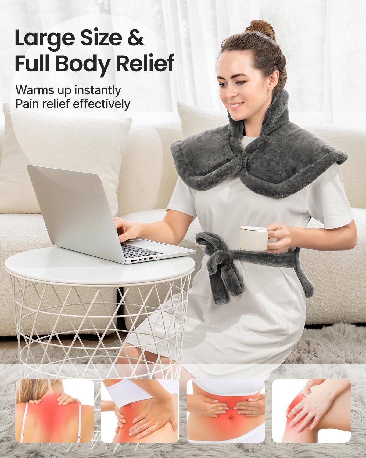 RENPHO Electric Heating Pad for Back Pain Relief, Birthday Gifts for Women Men Mom Dad Elderly, FSA Eligible Items Only List, Large Heat Pad for Neck and Shoulders, 24"x33", ETL Certified, Gray
