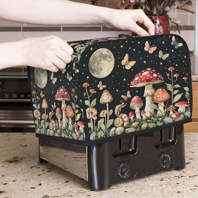 Mushroom Moon Butterfly Toaster Cover 2 Slice Dust and Fingerprint Protection Toaster Bread Maker Covers Washable Kitchen Small Appliance Covers for Kitchen Accessories Decor Bakeware Women Gift