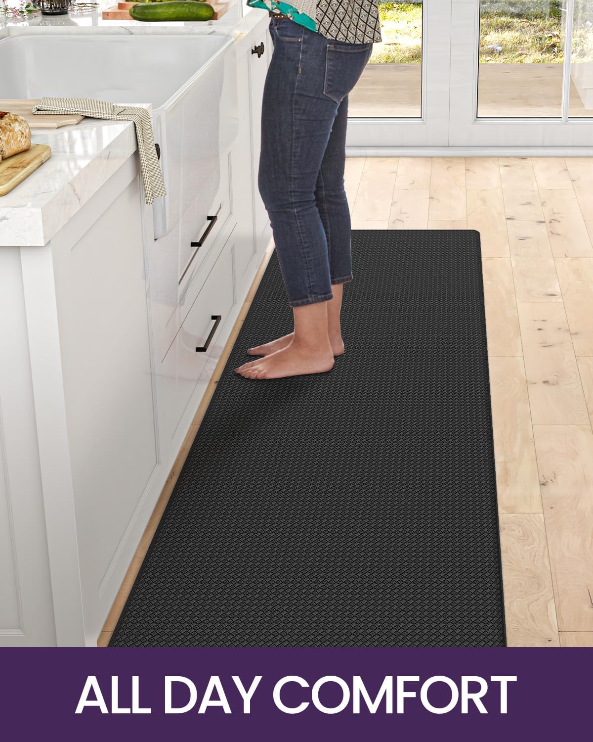 DEXI Kitchen Floor Mats Cushioned Anti Fatigue,17x79,Long Standing Runner Rug Waterproof, Comfort Memory Foam Padded for Front Sink Laundry, Black