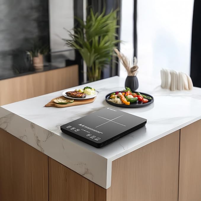 AMZCHEF Portable Induction Cooktop 20 Temperature & Power Levels, 1800W Induction Stove Burner with 6.8" Heating Coil, Low Noise Hot Plate Single Electric Cooktops Countertop Stove with Timer