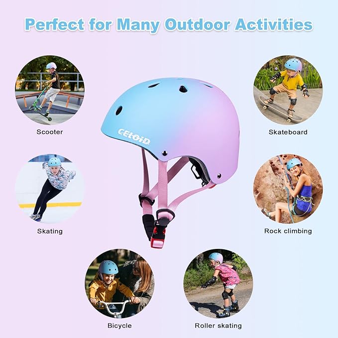 Kids Bike Skateboard Helmet Pad Set,Toddler Cyling Protective Gear Knee & Elbow Pads Wrist Guards for 5-8-10-12-14-16 Years Girls Boys Bicycle Scooter Roller Skate Inline Skating Rollerblading