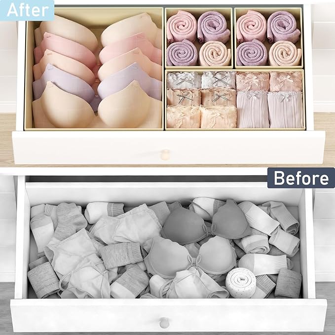 DIMJ Drawer Organizer Clothes 28 Pack - Foldable Baby Organizers and Storage & Closet Organizers for Bedroom, Closet - Nursery Organization Dresser Dividers for underwear, Sock,Bra, Belt, Tie,Beige