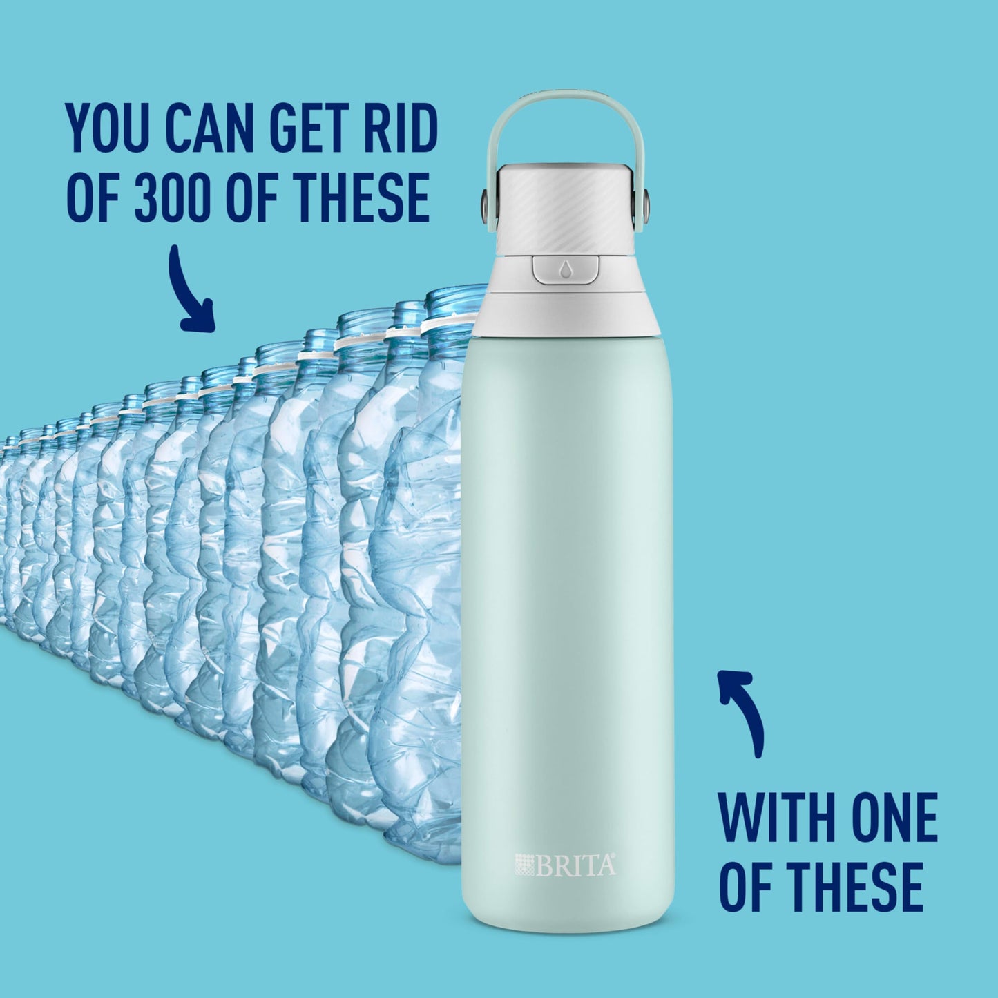 Brita Insulated Filtered Water Bottle with Straw, Reusable, Christmas Gift and Stocking Stuffer For Men and Women, Stainless Steel Metal, Glacier, 20 Ounce