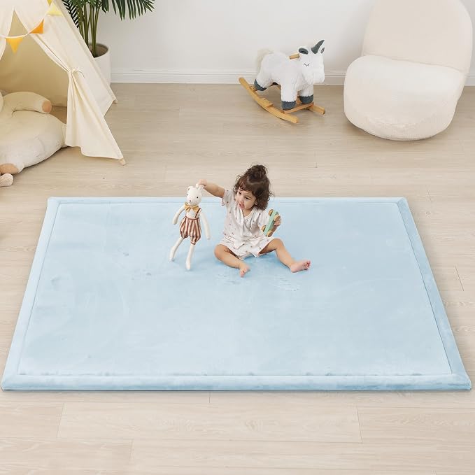 1.5" Thick Baby Play Mat for Floor Tummy Time, 59"x 79" Pro Soft Baby Activity Playmats Playroom, Easy Care with Non-Slip Safe for Infant Toddler Kids Crawling(Blue)