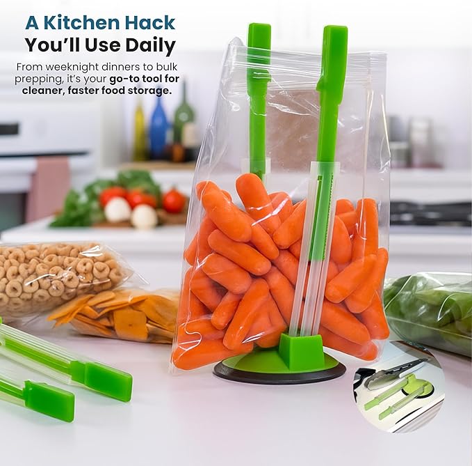 Jokari Adjustable Baggy Rack Stand 2 Pack Hands Free Food Storage Bag Holder Stand for Freezer and Sandwich Bags Clip Stand for Pouring Leftovers or Drying Reusable Ziploc Bags