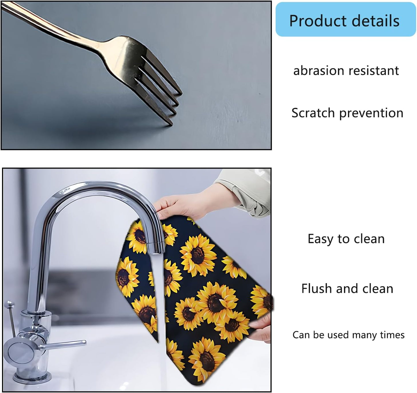 Dish Drying Mat Foldable Fall Kitchen Drying Mat Absorbent Sink Mat Multi-Purpose Coffee Pad Easy To Clean,Kitchen Gadgets,sunflower decor(sunflower) (16inches*18inches)
