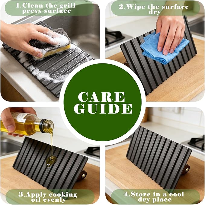 2Pcs 2.2lb Heavy Duty Cast Iron Grill Press, 6.7" Round 7.8X3.9" Rectangle Burger Press with Wood Handle for Blackstone, Griddle, Chef, Camp, Panini, Vegetable, Bacon, Sandwich, BBQ, Grid-patterned