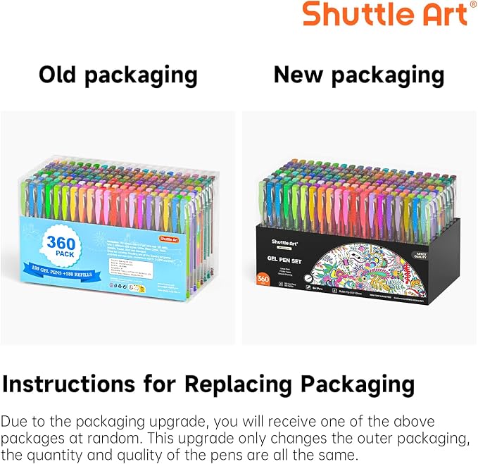 Shuttle Art 360 Pack Gel Pens Set, 180 Colors Gel Pen Set Plus 180 Color Refills Perfect for Adult Coloring Books Doodling Drawing Art Markers
