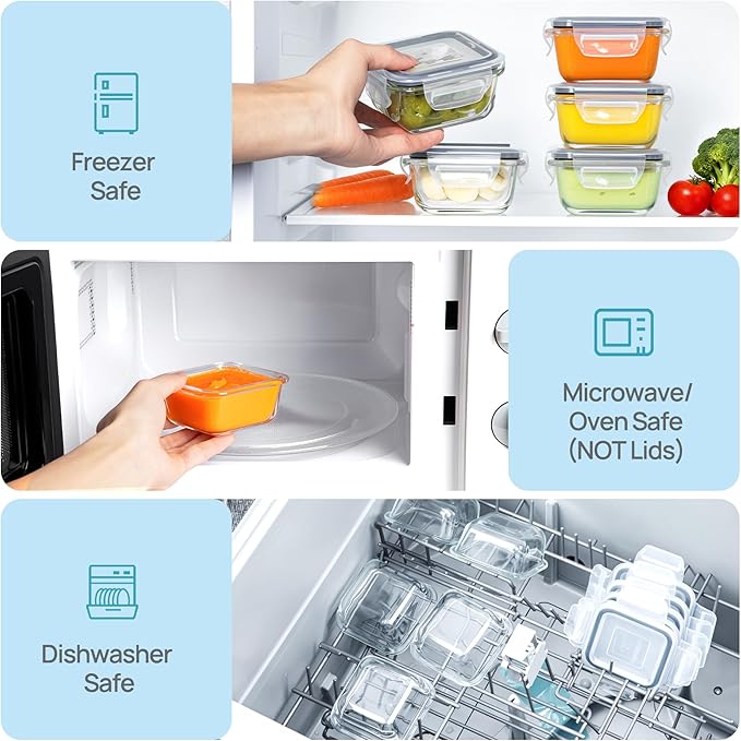 Vtopmart 5Pack 5oz Small Glass Storage Containers with Lids, Glass Meal Prep Food and Sauce Container Sets with Snap Airtight Lids for Microwave, Oven, Freezer and Dishwasher, Grey