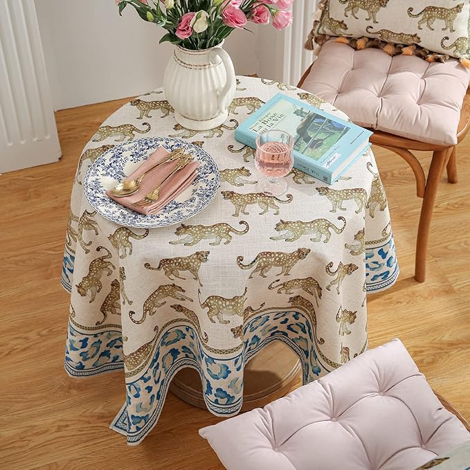 patdrea Designer Linen Rectangular Table Cloth,Vintage Leopard Animal Soft Extra Long Tablecloth,Fall Dacorative Cover for Kitchen Dining,Christmas,Parties,Holiday,Thanksgiving,63"x110"-from