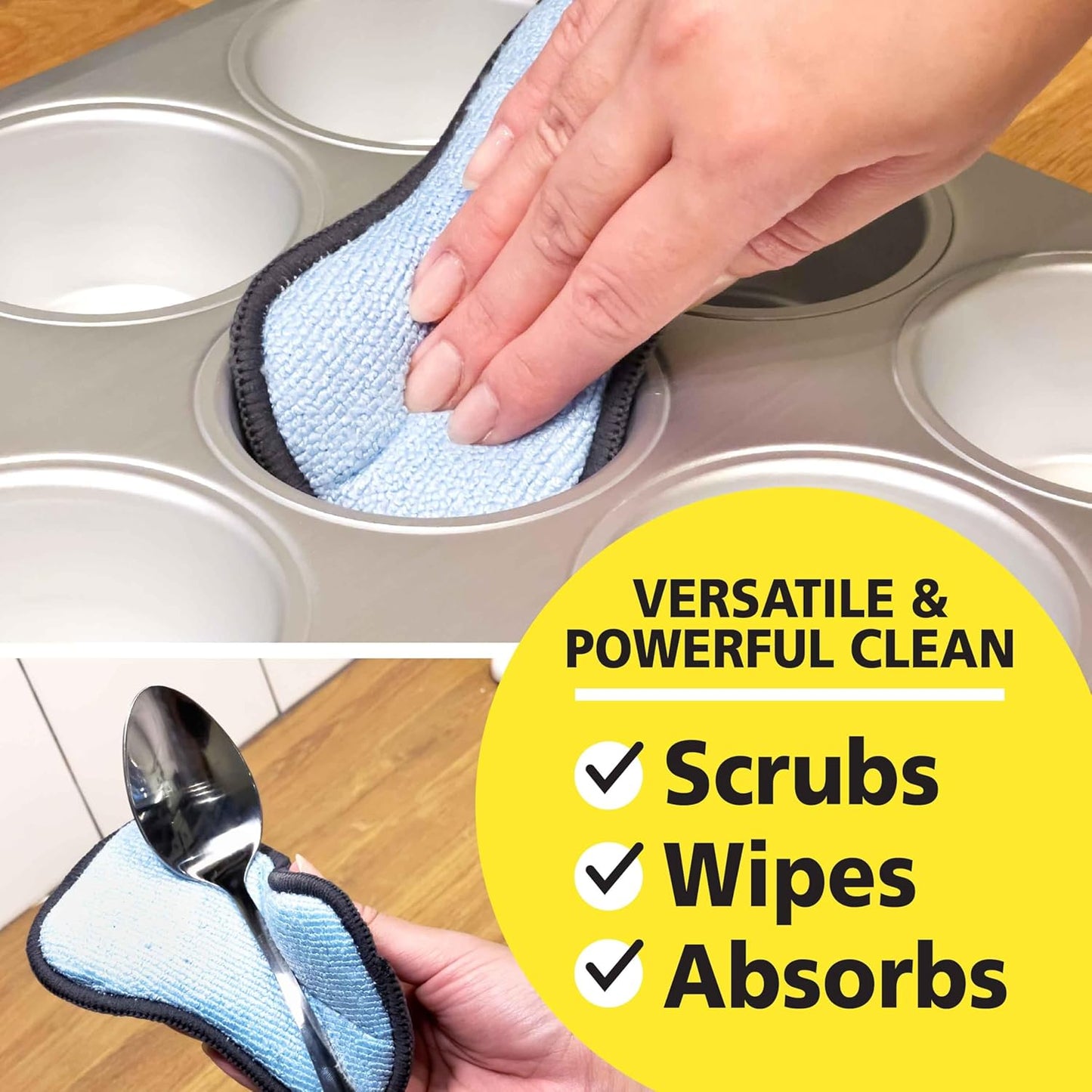 Original Scrub-N-Wipe Pad by Tuff-Scrub, 6-Pack, Microfiber, Multi-Surface, Non-Scratch, Dual-Sided, Scrubber for Dishes, Sinks, Non-Stick Cookware – Machine Washable, Durable Kitchen Sponge (Small)