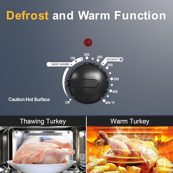 Sunvivi Roaster Oven, Electric Roaster Oven with Viewing Lid, 28lb 24-Quart Turkey Roaster with Unique Defrost/Warm Function, Large Roaster with Removable Pan & Rack, Stainless Steel, Blue