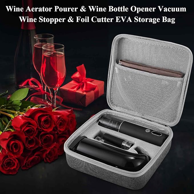 Wine Opener Valentines Day Gift Set with Electric Wine Bottle Opener, Wine Decanter&Wine Aerator and Pourer, wine stopper, Foil Cutter and EVA Storage Bag, Rechargeable and Automatic(Black)