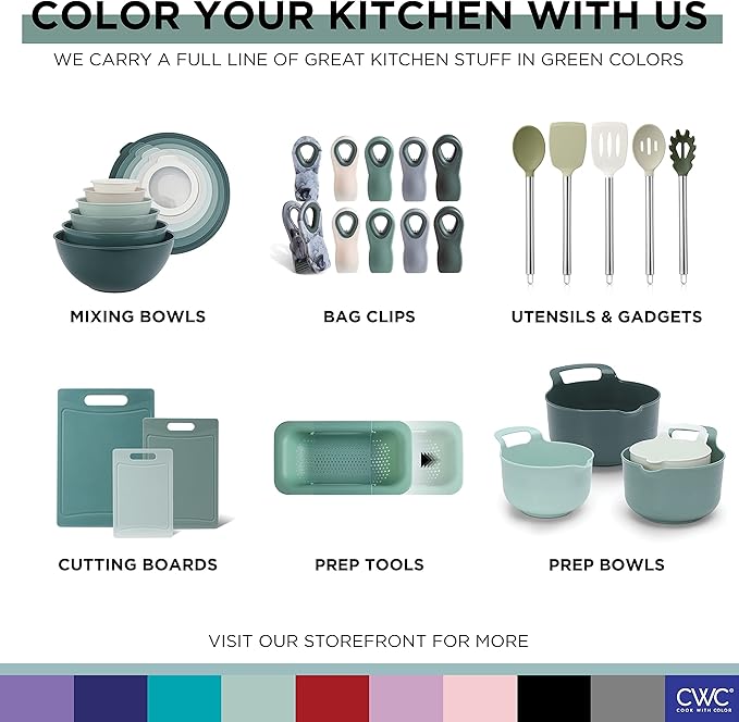 COOK WITH COLOR Prep Bowls with Lids- Wide and Deep Nesting Plastic Small Mixing Bowl Set with Lids, 12 Piece Set - Wide Bowls, Green