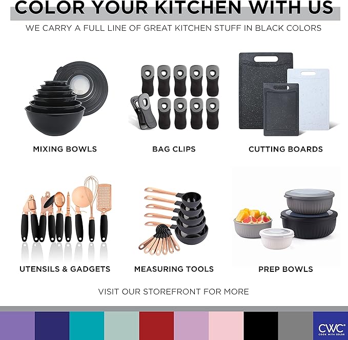 COOK WITH COLOR Nesting Plastic Mixing Bowl Set with Pour Spouts and Handles, Black Speckled, 4 Piece Non-Slip