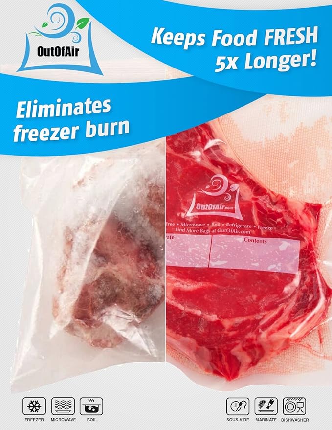 6" x 100' Mega Roll & Cutter Box Vacuum Sealer Bags Roll (No More Scissors) 4 mil 100 Foot OutOfAir, 33% Thicker, BPA Free, Sous Vide, Commercial Grade, Works with FoodSaver Sealers
