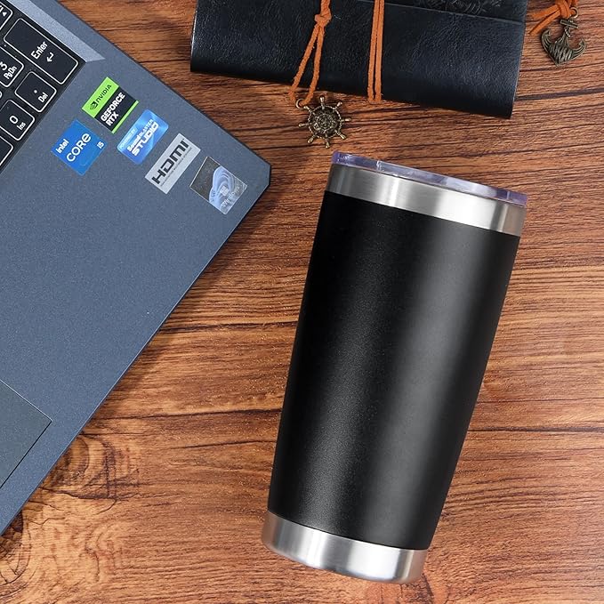 20oz Stainless Steel Tumbler with Lid, Travel Mug - Double Wall Vacuum Powder Coated Cup - Dark Green, 1 Pack
