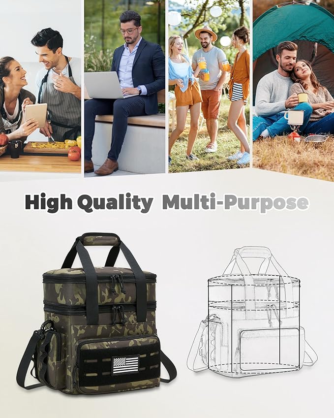 holuxer Tactical Lunch Bag & Lunch Box for Men - Large Double Deck Expandable Insulated Soft Adult Lunchbox for Work - Cooler Bag for Beach, Picnic, Camping,Outdoor,Travel (Camo,16L)