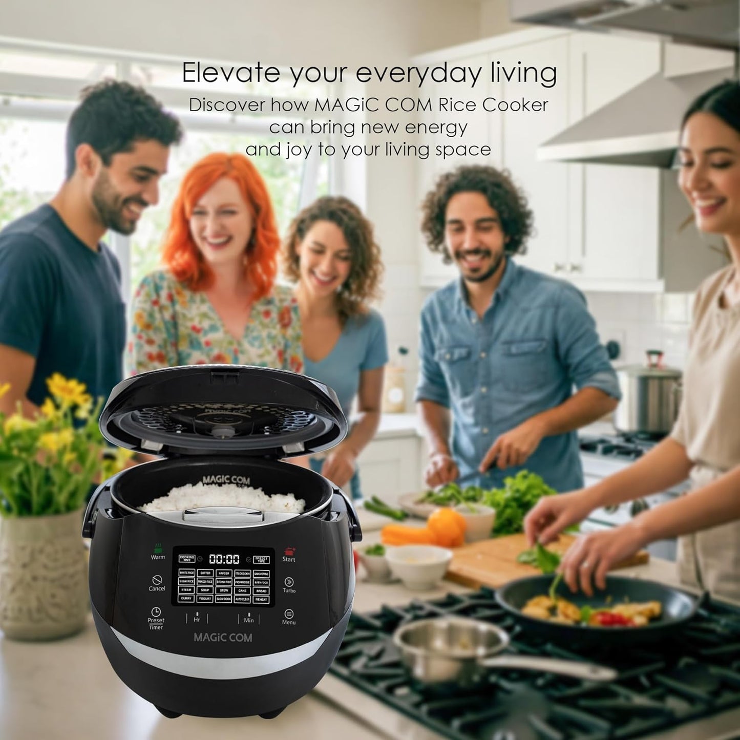 MAGiC COM Rice Cooker, 10 Cup(Uncooked) 20 Cup(Cooked) One Touch Healthy Cooking with 15 Menu Modes, Nonstick Inner Pot, Steamer Basket, Auto Clean, 24 Hour Delay Timer and Auto Keep Warm(White)